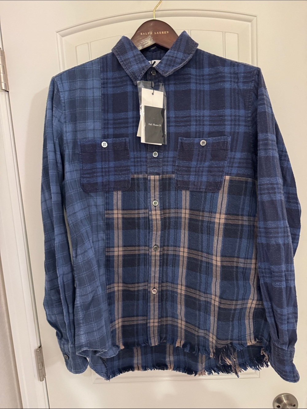 John Elliott Blue Plaid Casual Button-Down Shirt